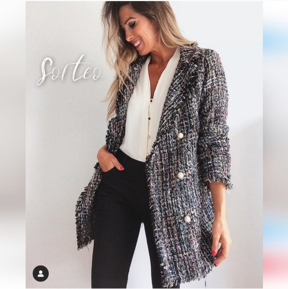 Zara * tweed textured long blazer size XS - Picture 6 of 16